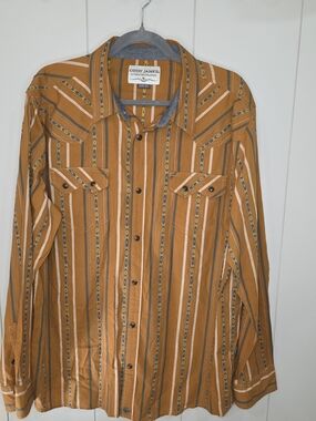 Men's Rust And Turquoise Striped Western Shirt Pearl Snaps Size XL. Cowboy